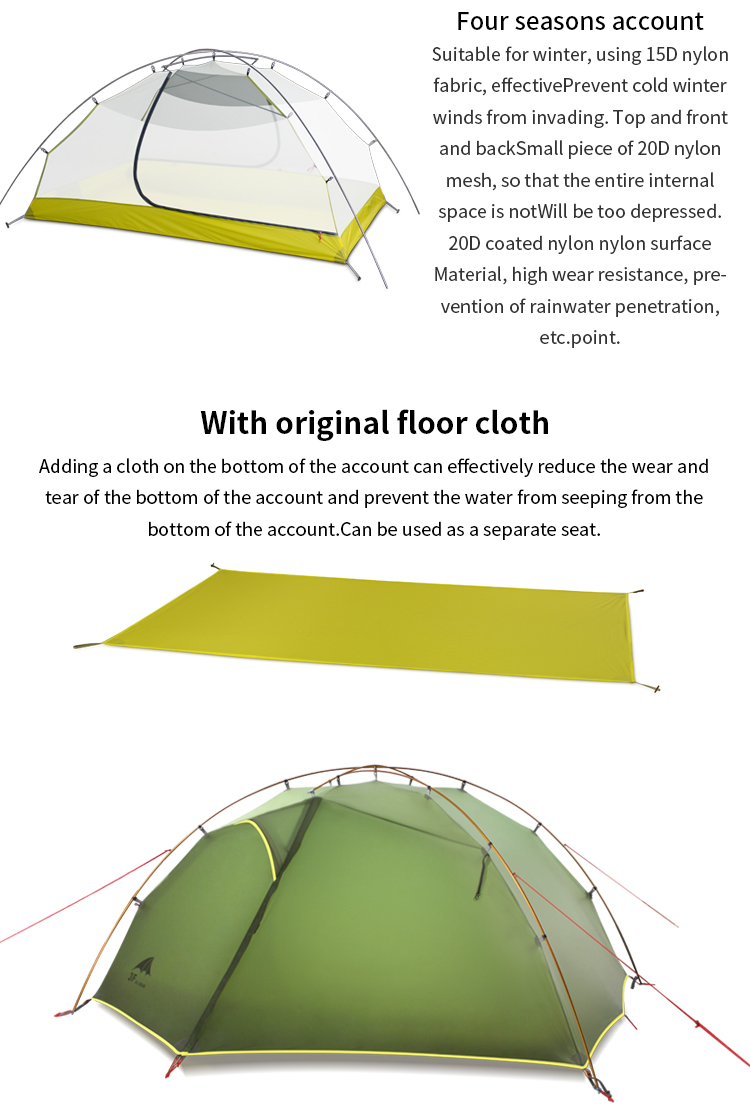 Cheap Goat Tents 3F UL GEAR Green and white 4 Season Camping Tent 15D Nylon  Double Layer Waterproof Tent for 2 Persons Tents 